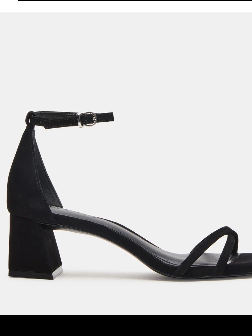 Steve Madden Rae Black Nubuck Ankle-Strap Block Heel Sandal